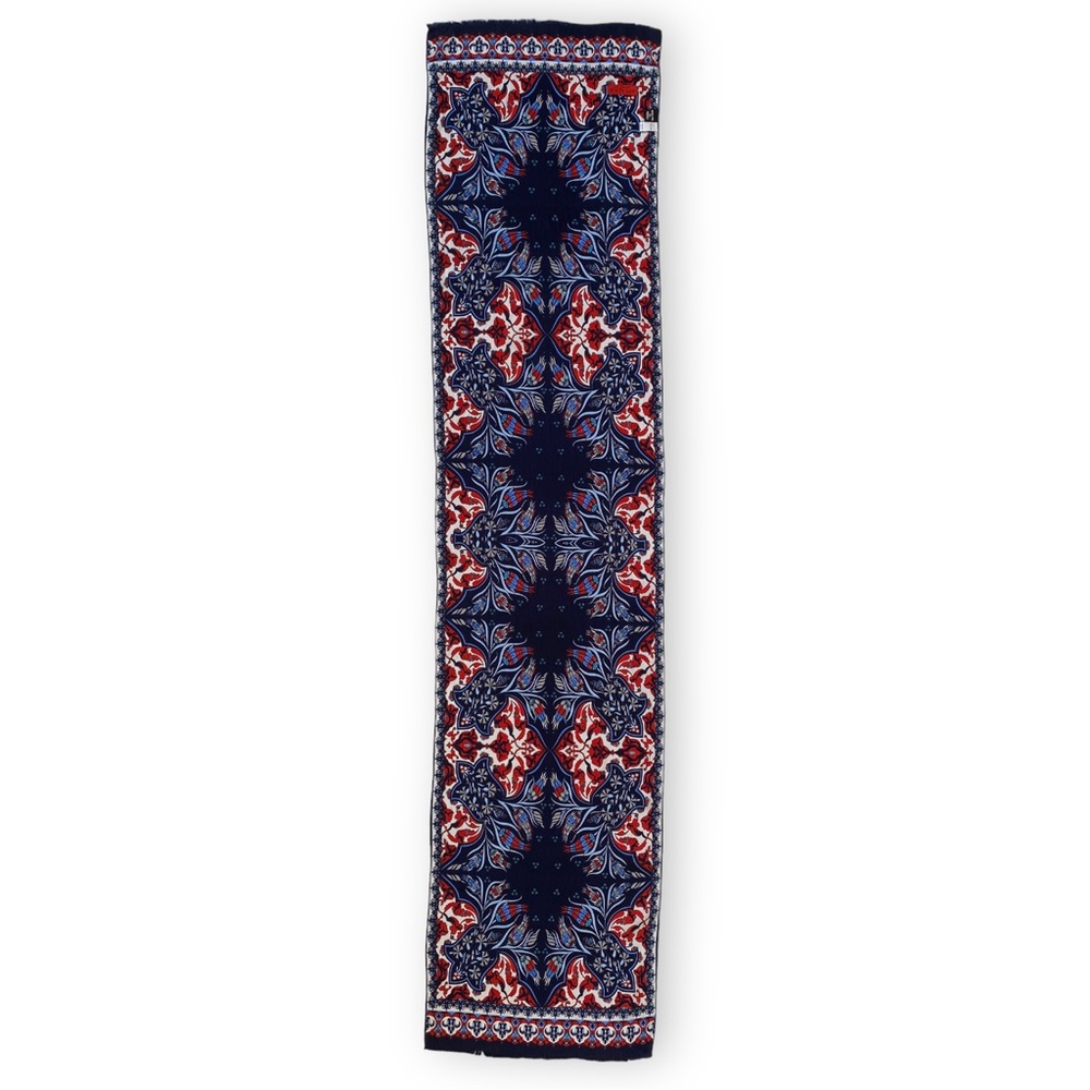 Bursa Ipek 100% Pure Silk Foulard Scarf Turkish Motif Design Red Blue White - Picture 2 of 9